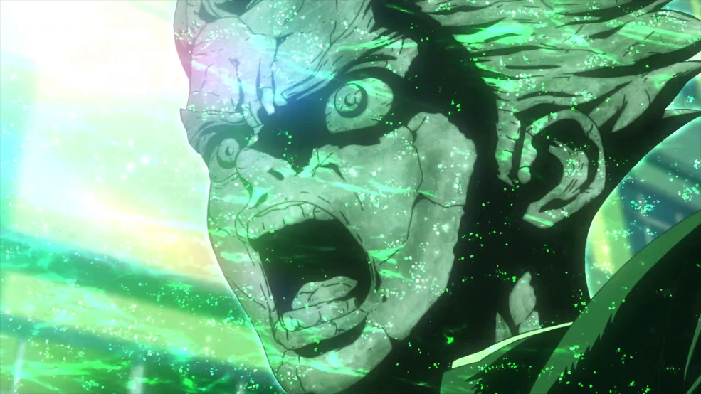 Character breaking free from petrification in Dr. Stone